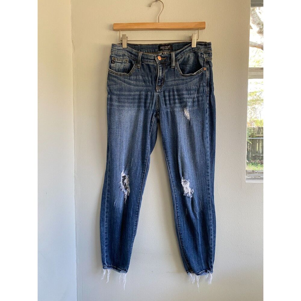 Judy Blue Los Angeles Distressed fringe hem cropped Skinny Jeans size 30